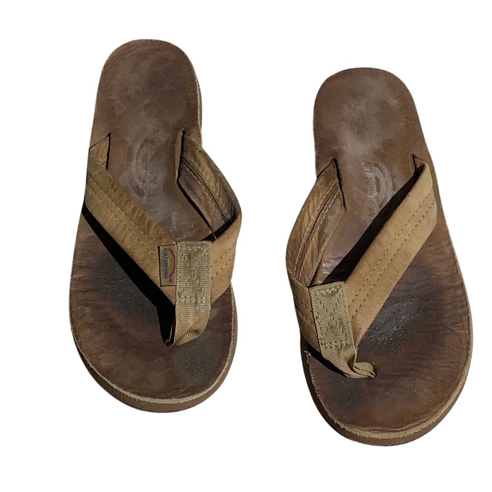 Rainbow Brown Leather Flip Flops Size S (5.5–6.5) — Comfort, Beach, Casual